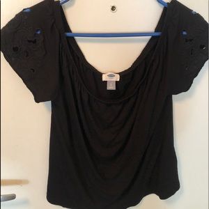 Off the shoulder, lace sleeves, scoop neck shirt